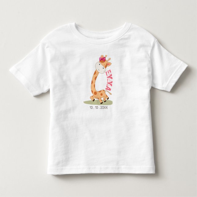 Watercolor Baby Giraffe, Safari Animals Birthday Toddler T-shirt (Front)