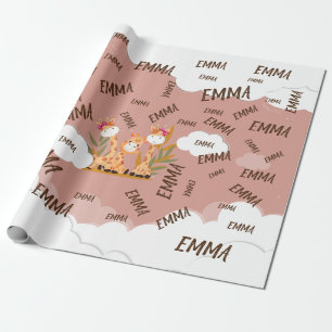 Watercolor Baby Giraffe, Safari Animals Birthday Wrapping Paper