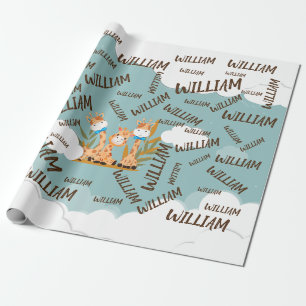 Watercolor Baby Giraffe, Safari Animals Birthday Wrapping Paper