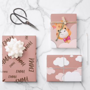 Watercolor Baby Giraffe, Safari Animals Birthday Wrapping Paper Sheets