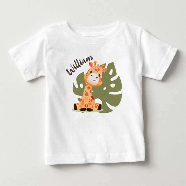 Watercolor Baby Giraffe, Safari Animals T-Shirt (Front)