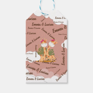 Watercolor Baby Giraffe, Safari Twins Birthday Gift Tags
