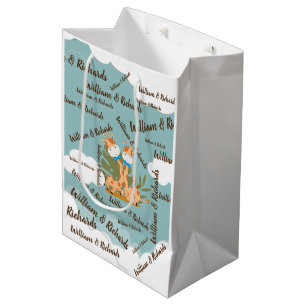 Watercolor Baby Giraffe, Safari Twins Birthday Medium Gift Bag