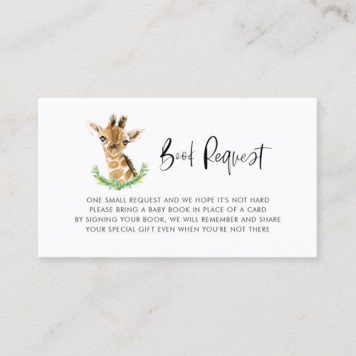 Watercolor Baby Giraffe Shower Book Request Card