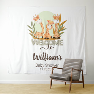 Watercolor Baby Giraffe,Welcome To Baby Shower Tapestry