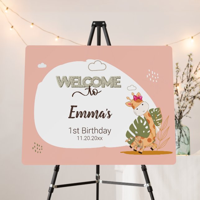 Watercolor Baby Giraffe,Welcome To Birthday Foam Board (In Situ (Stand))