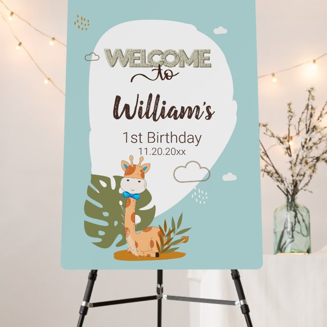 Watercolor Baby Giraffe,Welcome To Birthday Foam Board (In Situ (Stand))