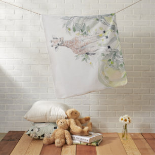 Watercolor Baby Giraffe with foliage Blanket