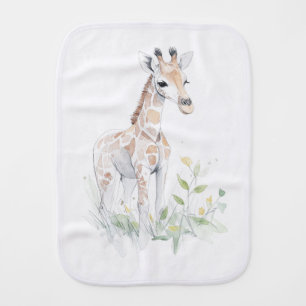 Watercolor Baby Giraffe with foliage Burp Cloth