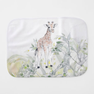 Watercolor Baby Giraffe with foliage Burp Cloth