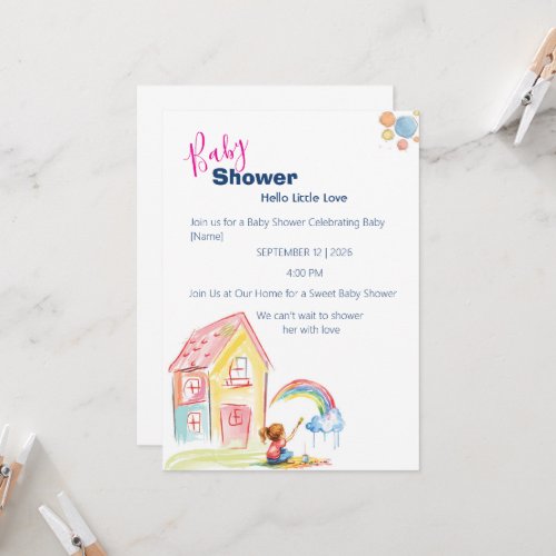 Watercolor Baby Girl Baby Shower Invitation