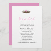 Watercolor Baby Girl Bird's Nest Baby Shower Invitation (Front/Back)