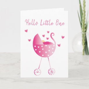 Watercolor Baby Girl Carriage Congratulations Pink Card