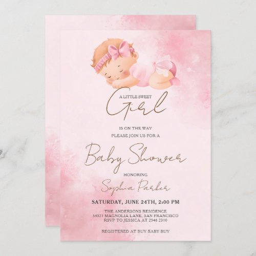 Watercolor Baby Girl Invitation