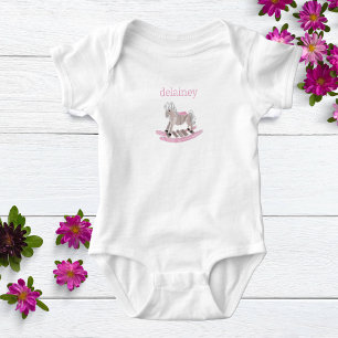 Watercolor Baby Girl Personalized Rocking Horse Baby Bodysuit