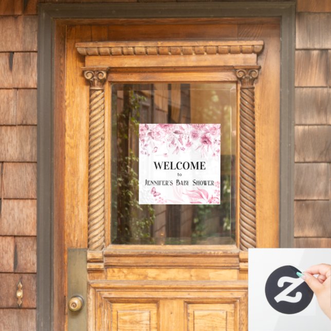 Watercolor Baby Girl Pink Florals Window Cling (Home Door)