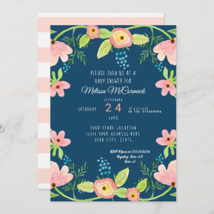 Watercolor Baby Girl Shower Modern BOHO Floral Art Invitation