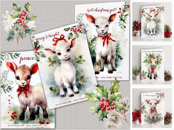Watercolor Baby Goat Christmas Cards