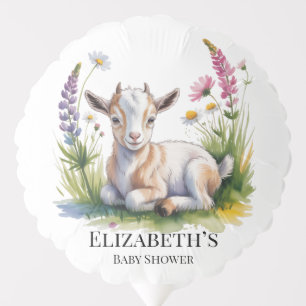 Watercolor Baby Goat with Wildflowers Baby Shower Balloon