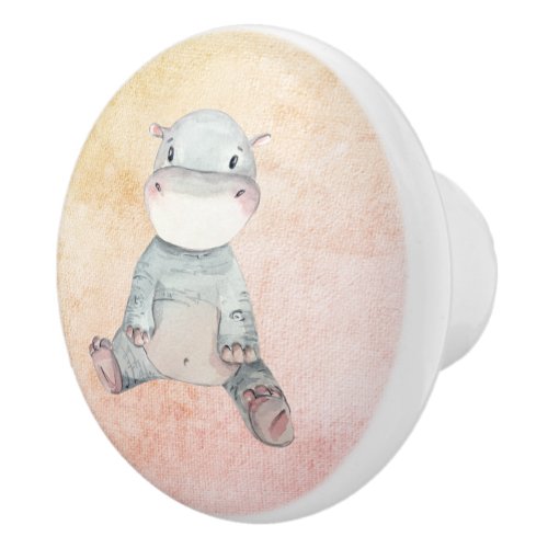 Watercolor Baby Hippo Textured Ceramic Knob