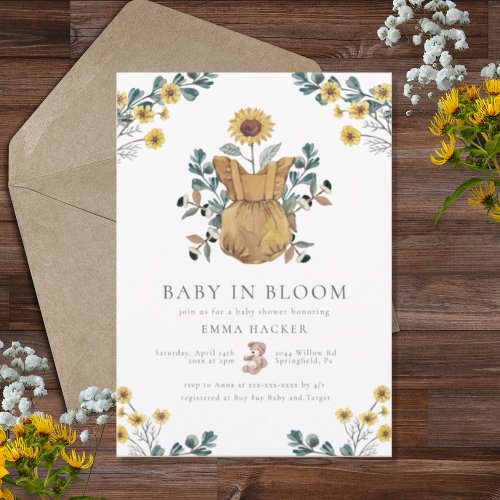 Watercolor Baby in Bloom Baby Shower Invitation