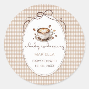 Watercolor baby is brewing coffee baby shower Classic Round Sticker