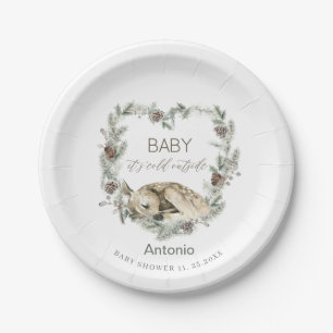 Watercolor Baby it is cold outside baby shower Paper Plates