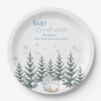 Watercolor Baby it is cold outside baby shower Paper Plates
