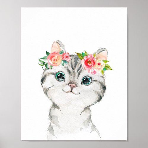 Watercolor Baby Kitten Girls Room Art Print