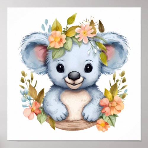 Watercolor Baby Koala Bear Kids Nursery Art Poster