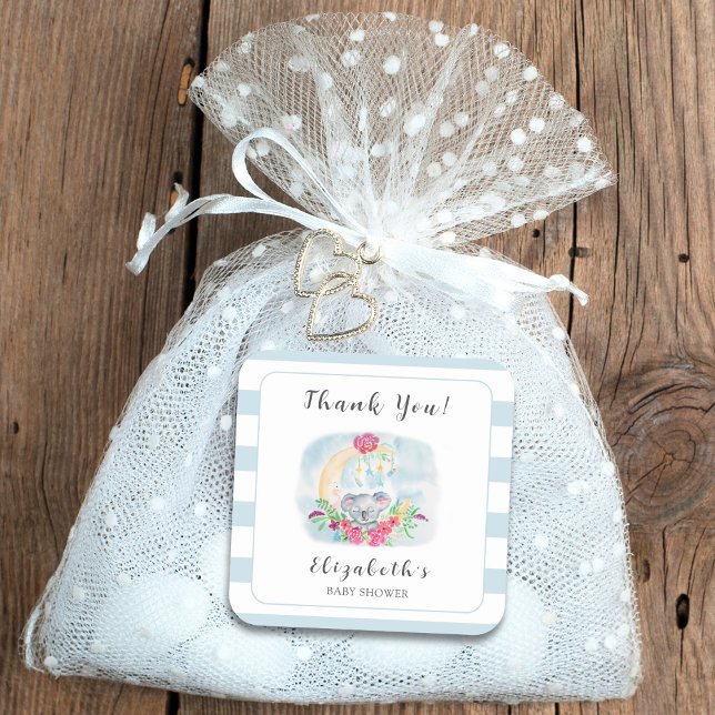 Watercolor Baby Koala With Moon Invitation Square Sticker (Creator Uploaded)