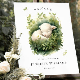 Watercolor Baby Lamb Greenery Welcome Sign