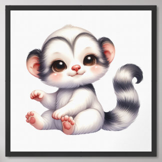 Watercolor Baby Lemur Cub Floral Nursery Woodland Framed Art