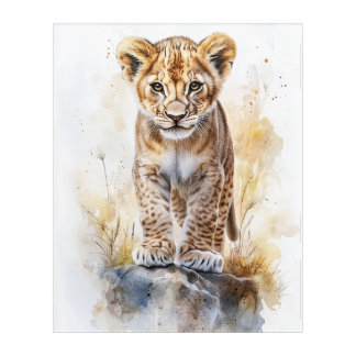 Watercolor Baby Lion – 16x20 Acrylic Wall Art