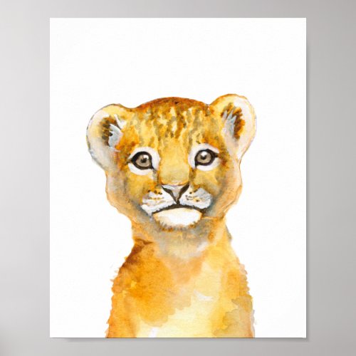 Watercolor Baby Lion Forest Nursery Child Decor
