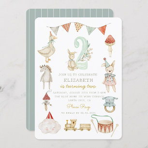 Watercolor Baby Mushroom Whimsical 2nd Birthday Invitation