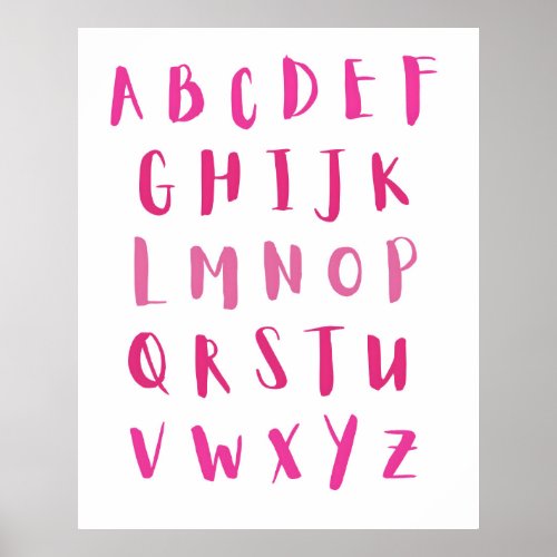 Watercolor Baby Nursery Alphabet Pink ABCs Kids Poster