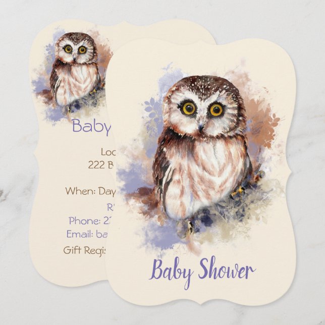 Watercolor Baby Owl Bird Baby Shower Invitation (Front/Back)