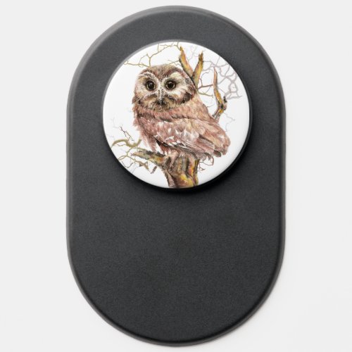 Watercolor Baby Owl Bird Wildlife Nature Art PopSocket