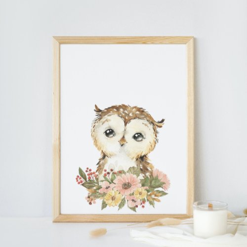 Watercolor Baby Owl Nursery Poster
