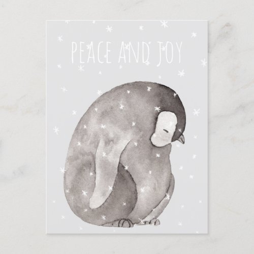  Watercolor Baby Penguin Peace  Joy  Postcard