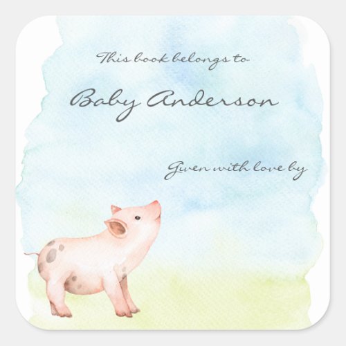 Watercolor Baby pig baby shower bookplate
