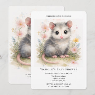 Watercolor Baby Possum Baby Shower  Invitation