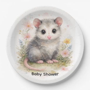 Watercolor Baby Possum Baby Shower Paper Plates