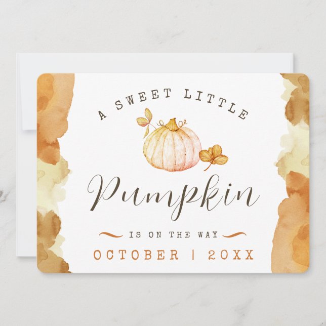 Watercolor Baby Pumpkin Pregnancy  Announcement (Front)