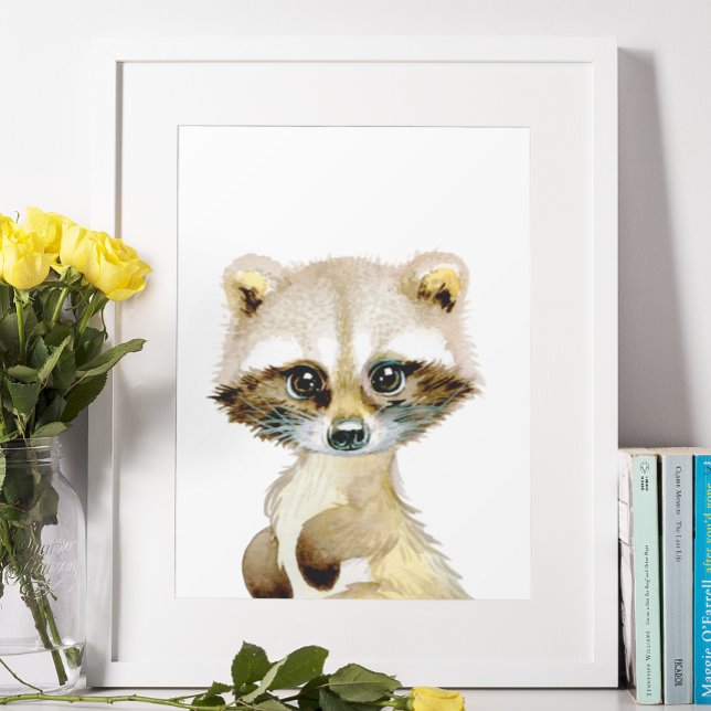 Watercolor Baby Raccoon Woodland Nursery Child Poster (Creator Uploaded)