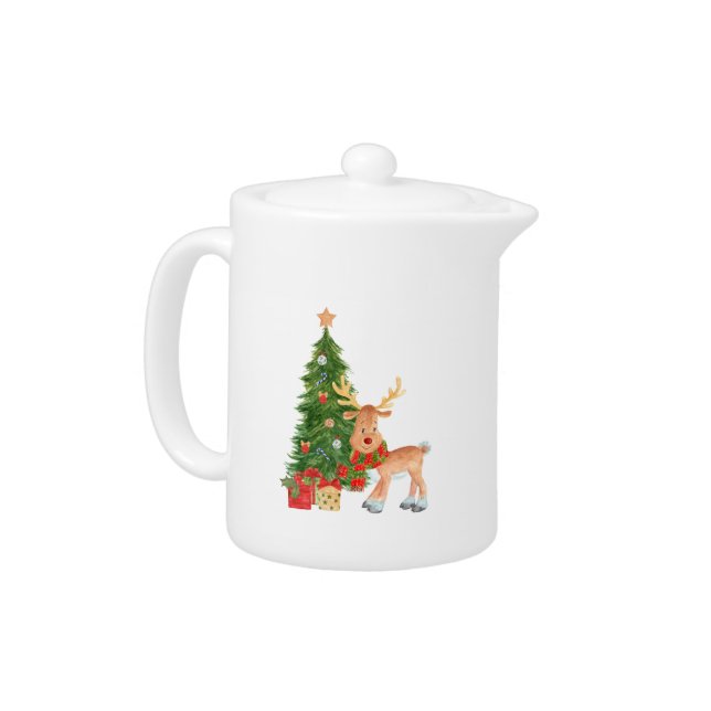 Watercolor Baby Reindeer Teapot (Left)
