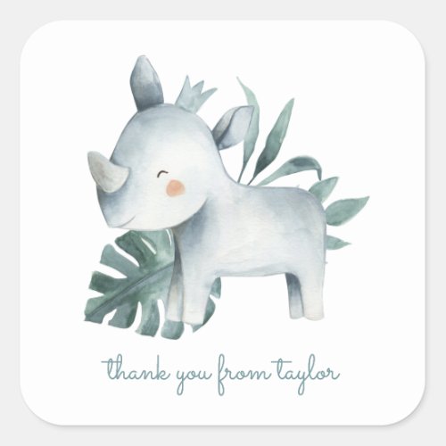 Watercolor Baby Rhinoceros Birthday Thank You Square Sticker