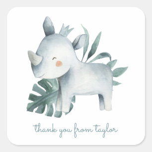 Watercolor Baby Rhinoceros Birthday Thank You Square Sticker
