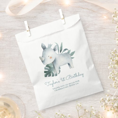 Watercolor Baby Rhinoceros Jungle Kids Birthday Favor Bag